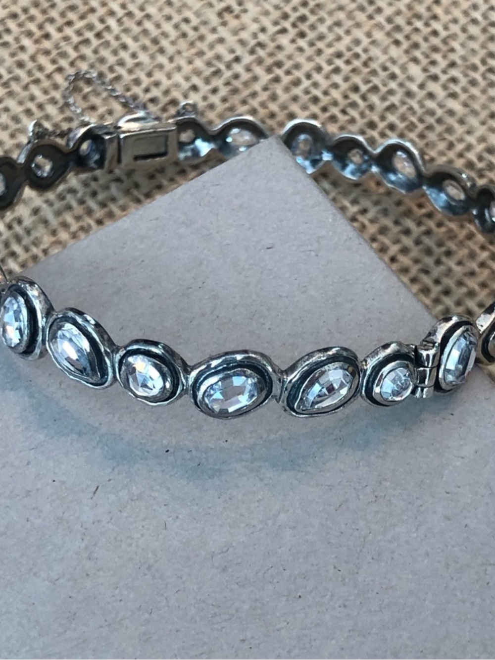 Rare Silpada CZ Artisan Sterling Silver .925 Bangle Bracelet w/ Safety Chain